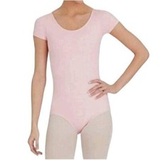 Capezio Adult Leotard Pink Short Sleeve Scoop Neck Dance Large Yoga Gym