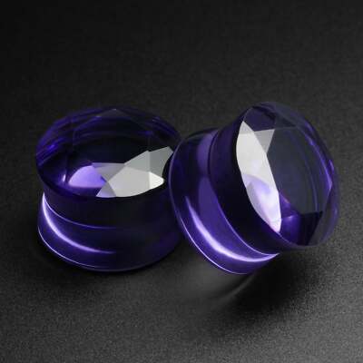 Facettierte Lila Glas Doppel Flare Plug | Glas Ohr Dehnungsstecker