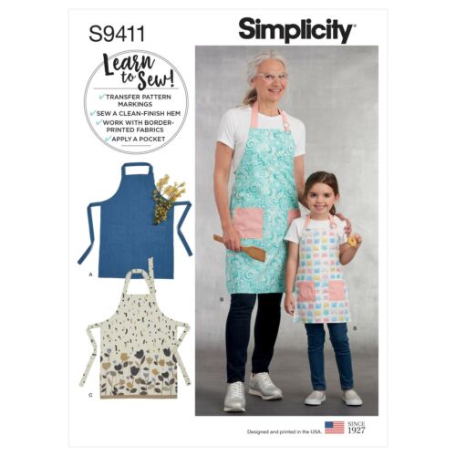 SIMPLICITY 9411 Childs & Adults Aprons Sewing pattern Learning to Sew