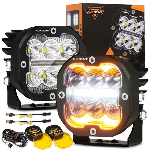 AUXBEAM 3" LED Work Light Bar Spot Pods Driving Fog Lamp DRL & Amber Turn Signal
