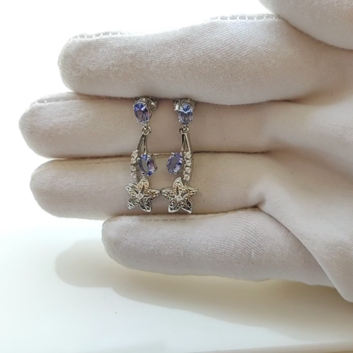 Natural Blue Tanzanite Dangle Earrings Sterling Silver Star Drop Wedding Earring - Video 1 of 1