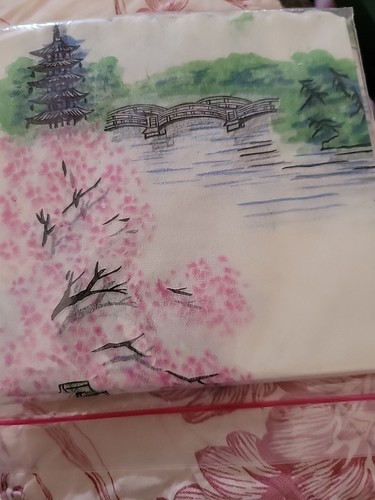 Vintage Japanese Rice Paper Napkin Made In Japan 9x9 Geisha Temple Landscape - Picture 2 of 2