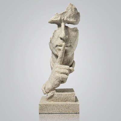 Thinker Statue Silence is Gold Abstract Resin Sculpture Home Office Figurine Art