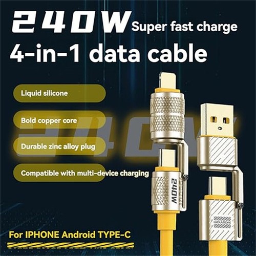 240w 4in1 Schnellladekabel Ladegerät Datenkabel Datenkabel Multi Ports Auto TypC - 第 2/7 張圖片