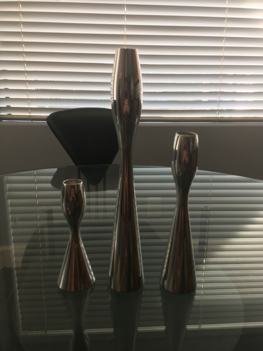 ♡namari♡ 1994 Nambe Studios Candlestick Holders Trio by Kareem Rashid