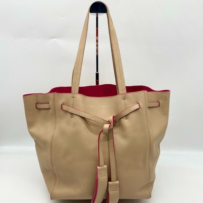 Celine Tote Bag CABAS PHANTOM Beige Leather Tassel Fringe Handbag Authentic