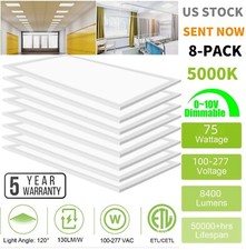 8 Pack 2x4 FT 75W LED Flat Panel Troffer Light,5000K Drop Ceiling Office Lights