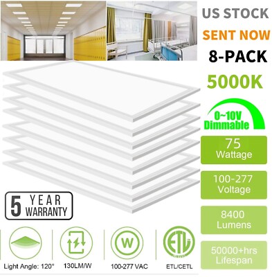 8 Pack 2x4 FT 75W LED Flat Panel Troffer Light,5000K Drop Ceiling Office Lights