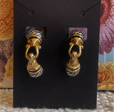   1'' Shiny Gold & Silver Tone 3D Loop Hoop Clip-On Earrings Spring Back