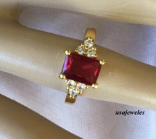 Women's 2CT Emerald Cut Real Red Ruby Engagement Jewelry Ring 14K Yellow Gold FN