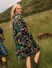 Boden Elizabeth Paisley Print Navy Velvet Collared Buttoned Coat 10 Rrp £298 New