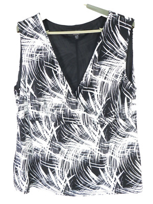 NEW KASPER Women Light Stretch Poly Tank Top Classy Black White Plus 18W 20W