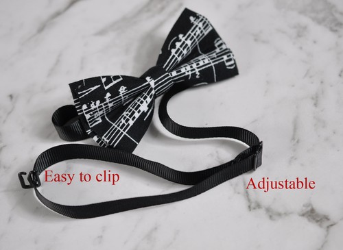 Father Son Match Cotton Black White Sheet Music Notes Pattern Bow Tie Bowtie - Picture 10 of 23