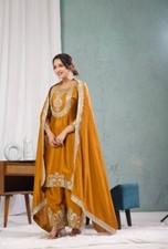 DESIGNER HEAVY CHINNON SILK FANCY PALAZZO SUIT WITH DUPATTA FOR HALDI