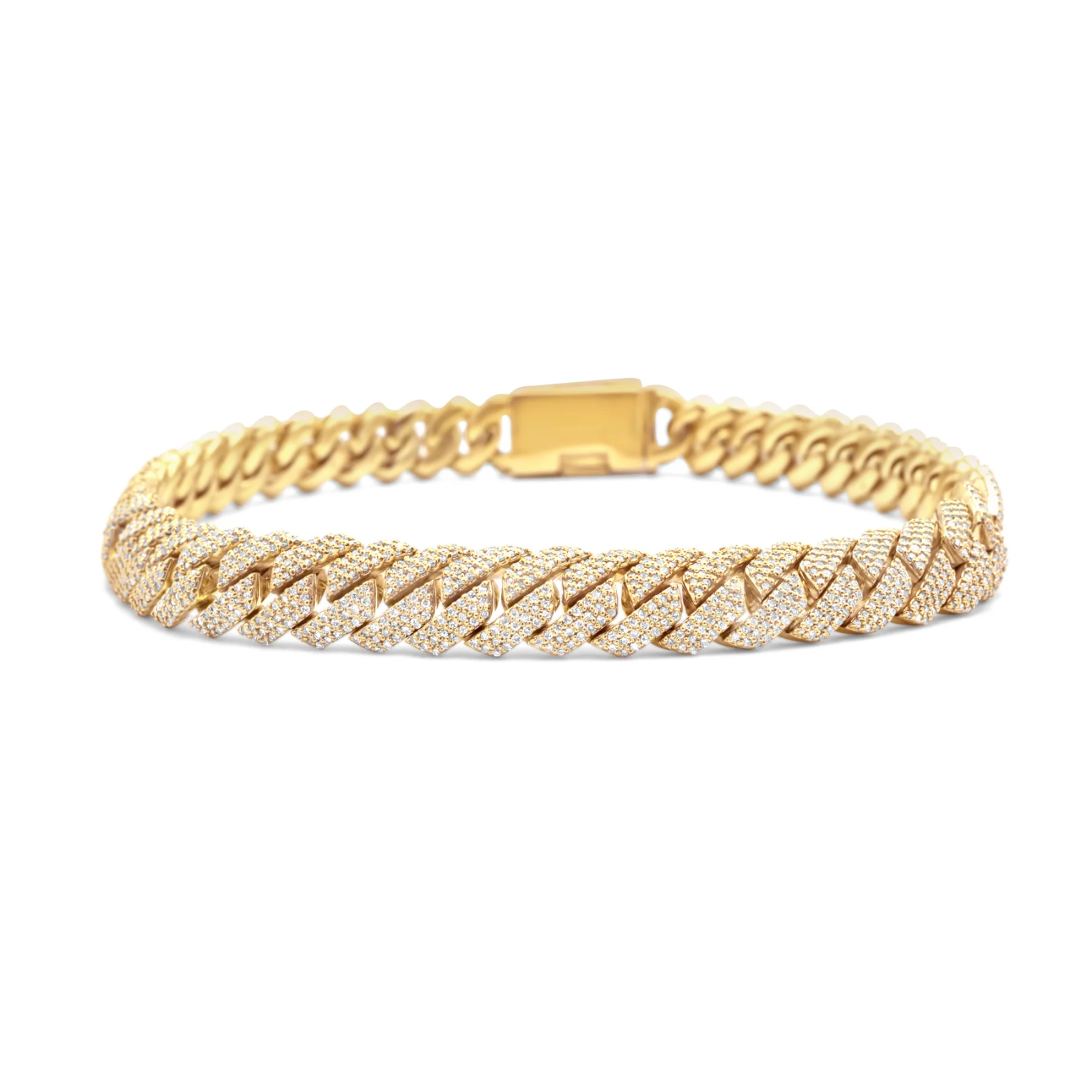 "Men's 8 MM Solid 10K Yellow Gold Natural Diamond Miami Cuban Link Bracelet 8.5\""