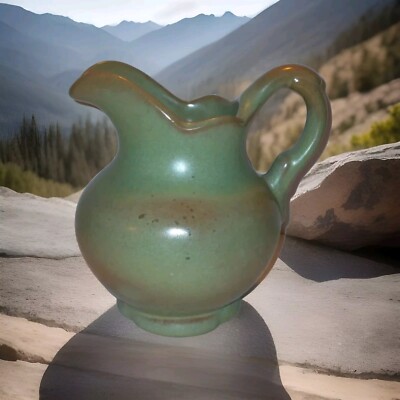 Vintage Frankoma Stoneware Creamer Pitcher Praire Green Plainsman 6''H F30A 