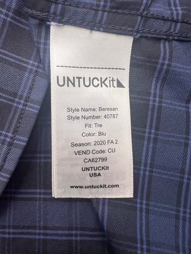 Untuckit Shirt Adult XLT TALL Blue Plaid Nylon Blend Performance Long Sleeve Men - Picture 9 of 11