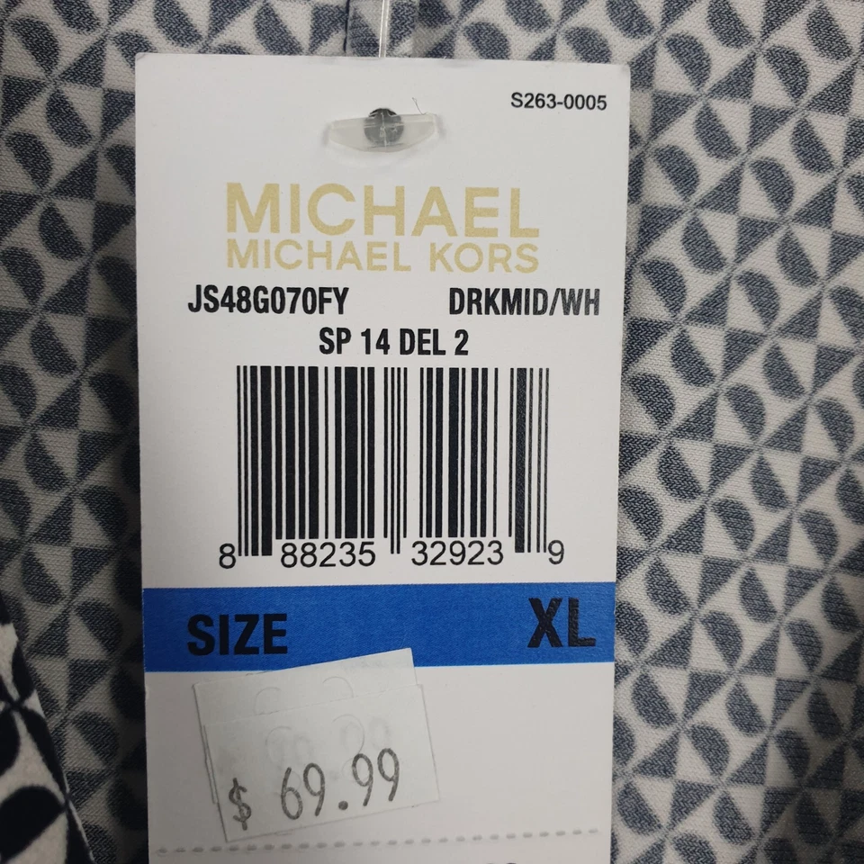 Vestido Michael Kors Geométrico Imitación Envolvente Para Mujer Talla XL Negro Blanco Acanalado Cuello en V Foto 4 de 4