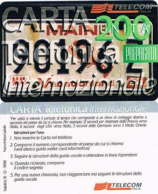 CARTA BASE TELECOM INTERNAZIONALE C&C 6017 O 6018 TARGA 200 UNITA