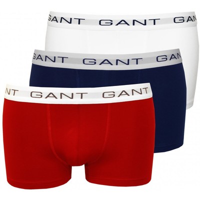 Gant Mens Underwear Cotton Stretch 3 Pack Boxer Trunks Red Navy