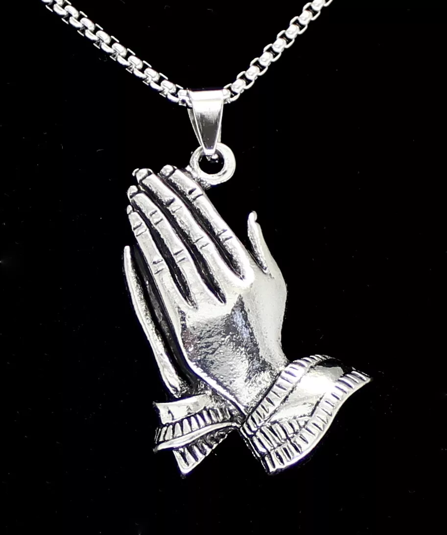 Praying Hands Necklace, Sterling Silver