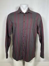 KATIN Gray/Red Striped Flannel Long Sleeve Cotton Shirt Men's LARGE