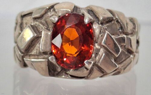 MEN'S 925 STERLING SILVER AND GARNET NUGGET RING SIZE 9 - Picture 8 of 11