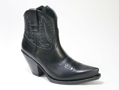 10779 Sendra Black Handmade Cowboy Ankle Boots Cap