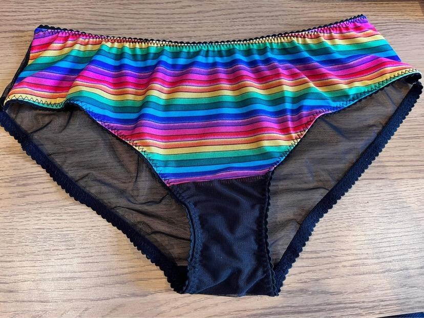 womens underwear size uk10 pride coloured lycra briefs/ knickers black  sheer bum