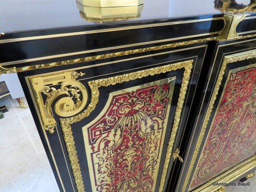 Impressive french credenza L XIV marquetry Boulle 19th Napoléon III period 3door - Picture 4 of 20