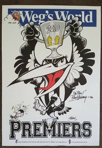 COLLINGWOOD 2010 PREMIERSHIP WIN WEG'S WORLD POSTERS PERSONALLY SIGNED BY HARV - 第 1/3 張圖片