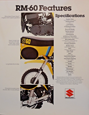 1980 Suzuki RM60 double-sided brochure-Vintage P/N 99922-79340 | eBay