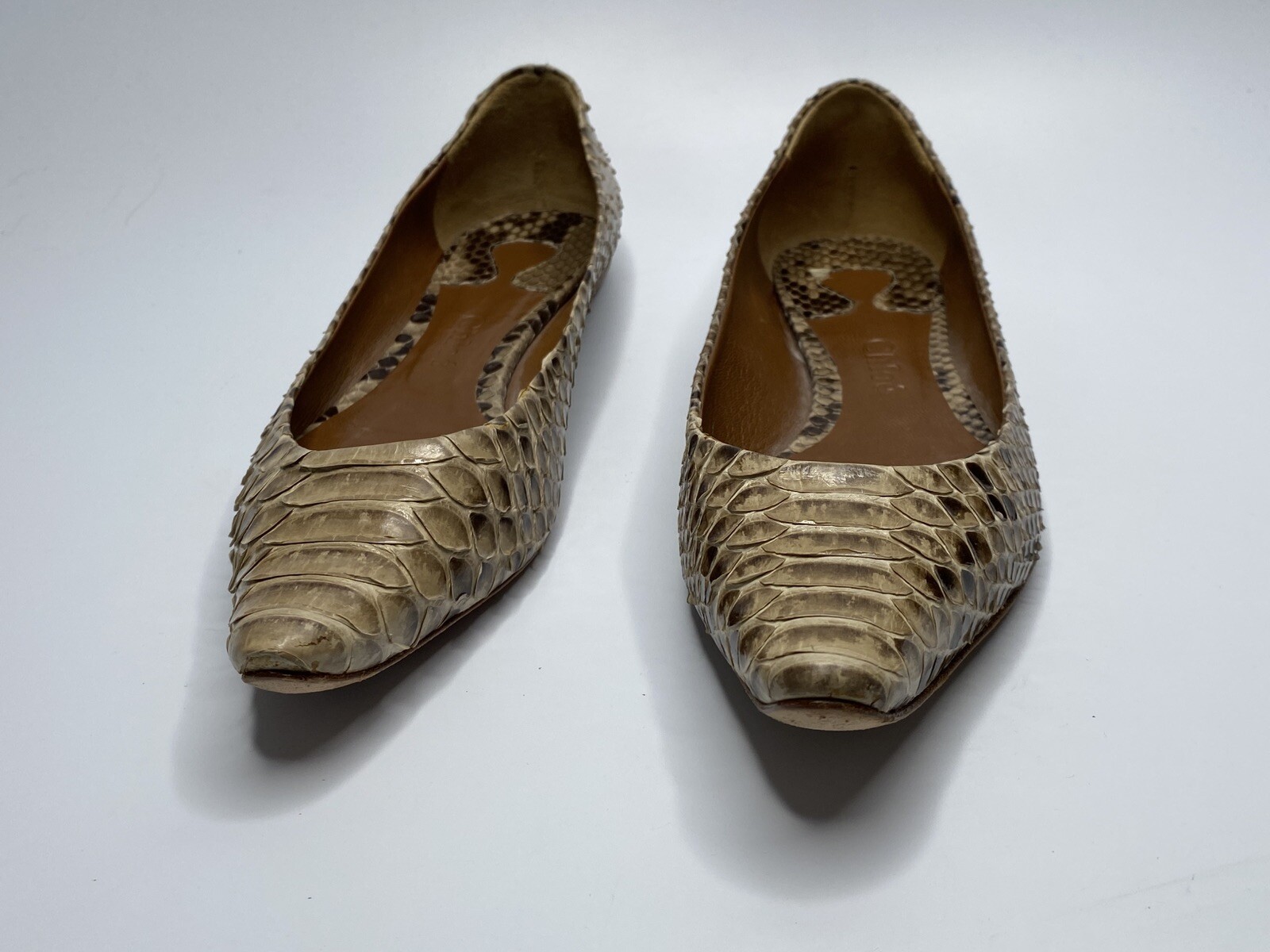 Chloe Marcie Python Beige Brown Ballet Pointed Fl… - image 5