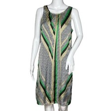 Dana Buchman Dress Womens Medium Green Gold Geometric Satin Party Colorful
