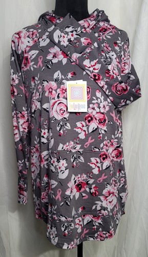 NEW LulaRoe Womens Medium, Gray With Pink Roses, Lightweight Hoodie, Awareness  - Picture 1 of 3