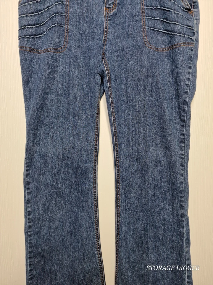 Pantalones de mezclilla Adolfo para mujer 10 azules de lino elásticos pierna recta tiro medio cremallera mosca Foto 3 de 4