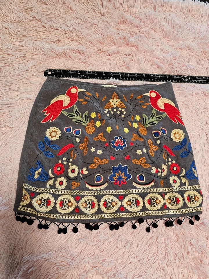 Minifalda Umgee By ANTROPOLOGIE Algodón Bordado Floral Línea A Talla M Foto 3 de 4