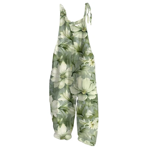 Damen Sommer Baumwolle Leinen Overall Blumendruck Freizeit Locker Retro Jumpsuit - Bild 22 von 51