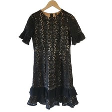 LAPIS Black Floral Lace Sheath Dress Sz M Flutter Sleeve Dark Romantic Cocktail
