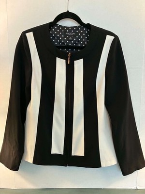 Perceptions New York Womens 10 Black White Colorblock Zip Front Blazer Jacket