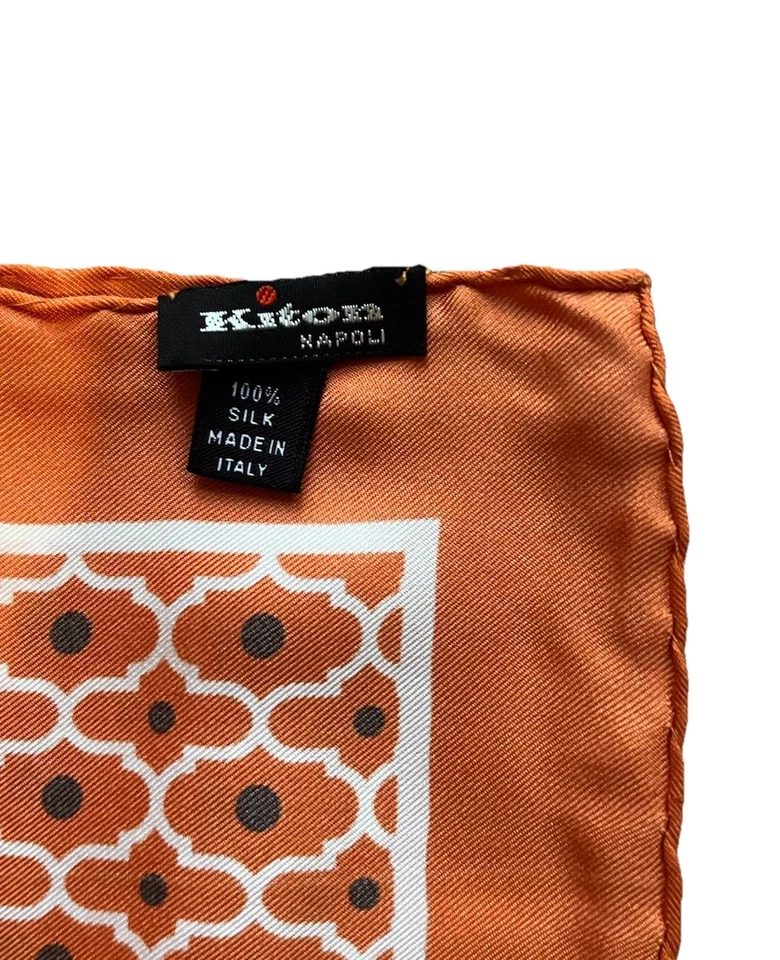 NWOT Kiton Pocket Square - Orange Black Dots 15x15 100% Silk - Image 4 of 4