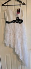 Blondie Nites by Stacy Sklar White/Black Dress Strapless w/Tulle Overlay Size 7