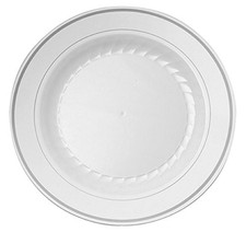 Wna Masterpiece Plastic Dinnerware Plate 10.25 Dia. White/Silver 12/Pack 10