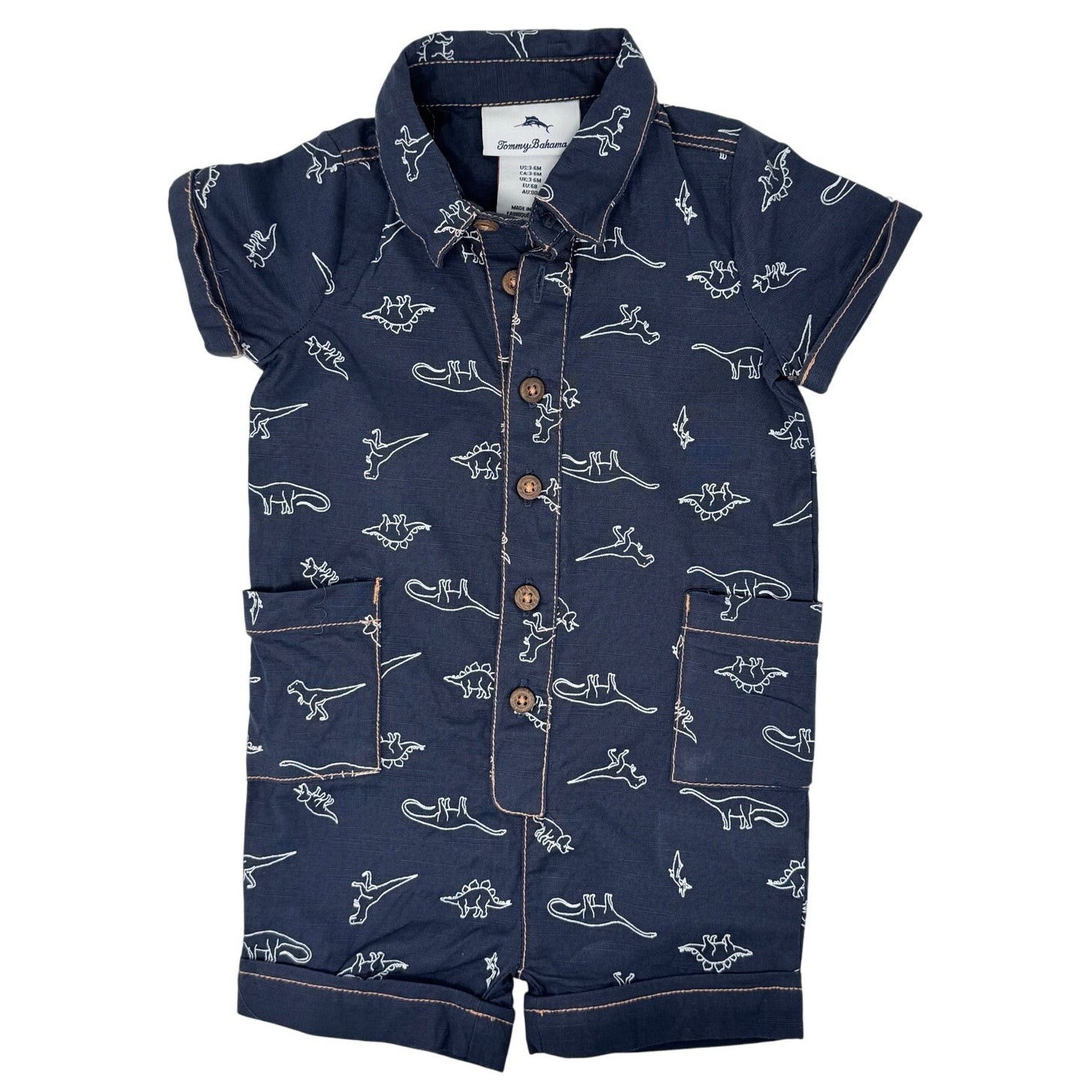 Tommy Bahama Baby Boys 3-6 Dinosaur Romper Navy Snap One Piece Summer ...