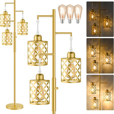 Gold Dimmable 68" Industrial Floor Lamp with Metal Cage LED Bulbs Included