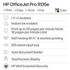 HP - OFFICEJET PRO 8135E WIRELESS ALL-IN-ONE COLOR INKJET PRINTER - BLACK/WHITE