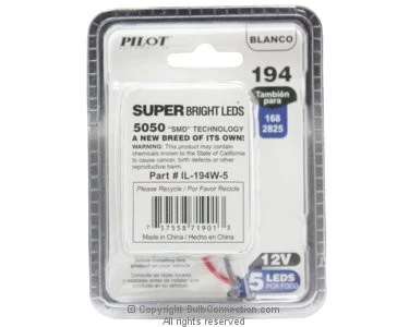 NEW Pilot Automotive BC9756 194 LED Bulb SMD 5 LED, 2-Pack IL-194W-5  - Image 2 of 3