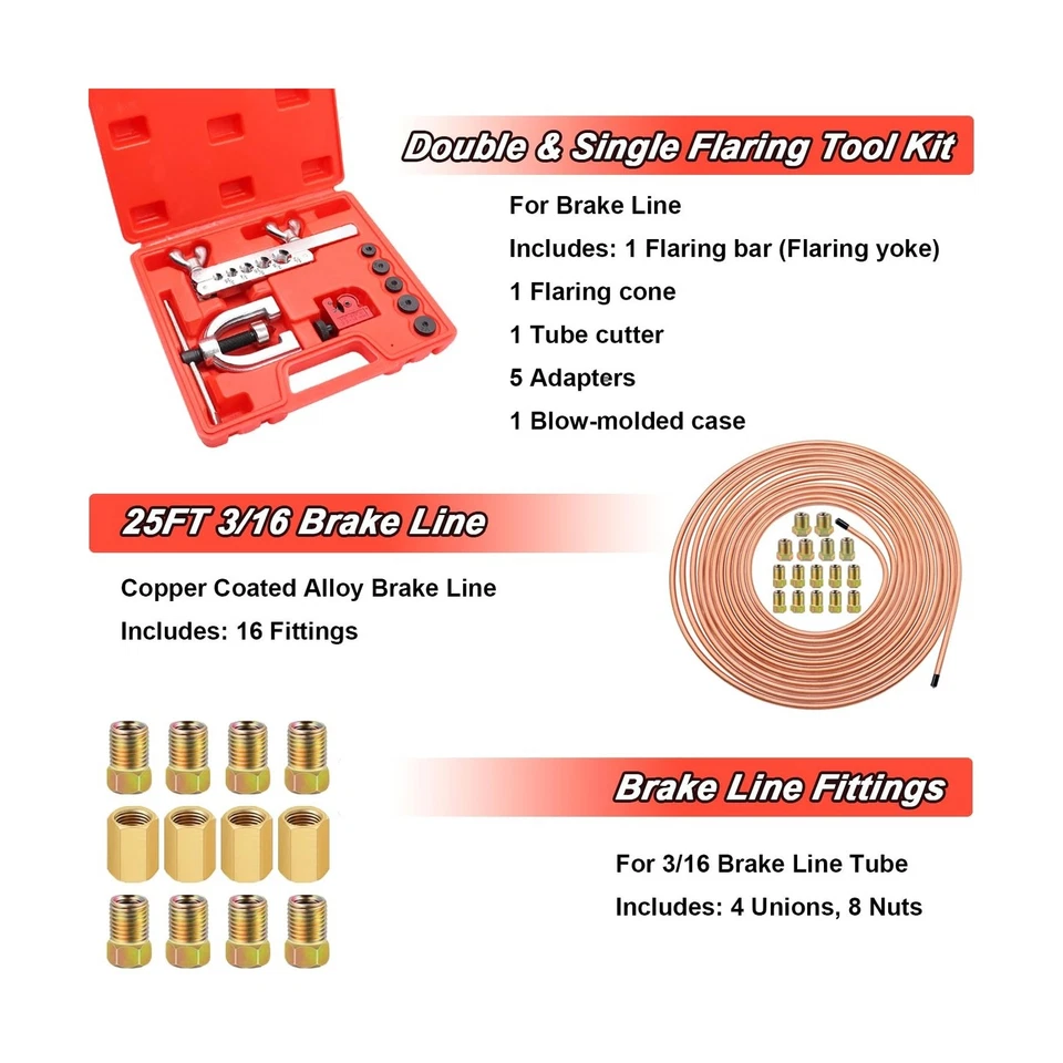 Kit de línea de freno recubierto de cobre Tnisesm 3/16 25 pies + dobladora de tubo azul + cobre Al... Foto 3 de 4