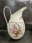 Italian Pitcher Antique 12” Striped Wash Basin White Floral Multicolor — photo 4