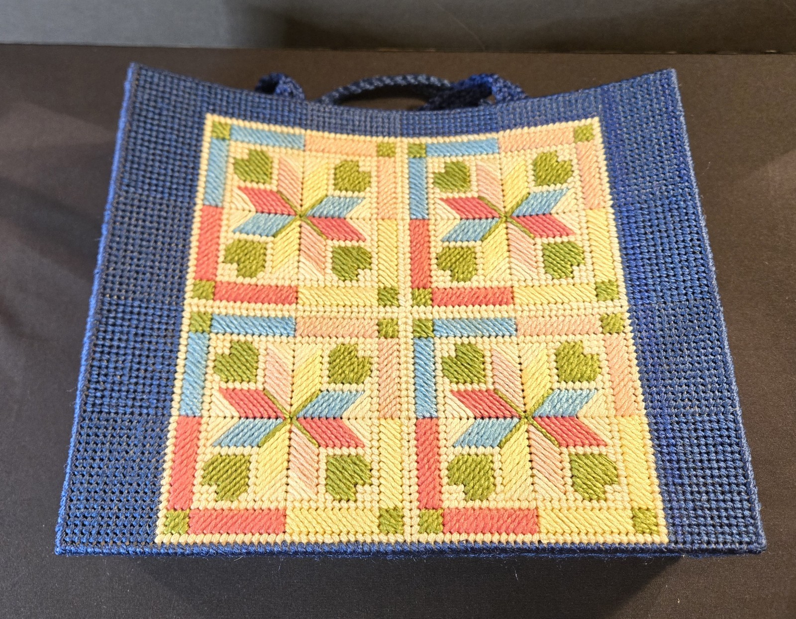 Vintage Needlepoint Patchwork Blue Tote Grannycor… - image 11